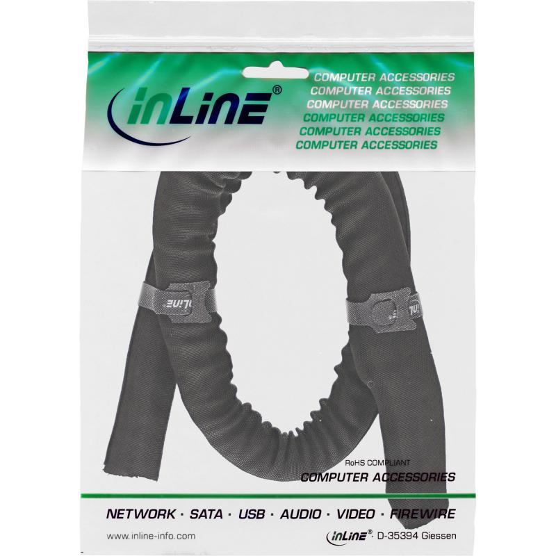 InLine® Kabelkanal Geflechtschlauch mit Polyestergewebemantel selbstverschließend schwarz 25mm Durchmesser 1m