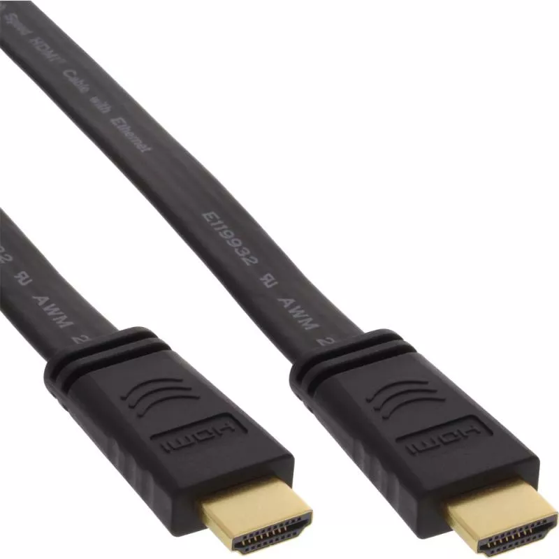 InLine® HDMI Flach Kabel High Speed Ethernet Stecker Stecker schwarz Kontakte vergoldet