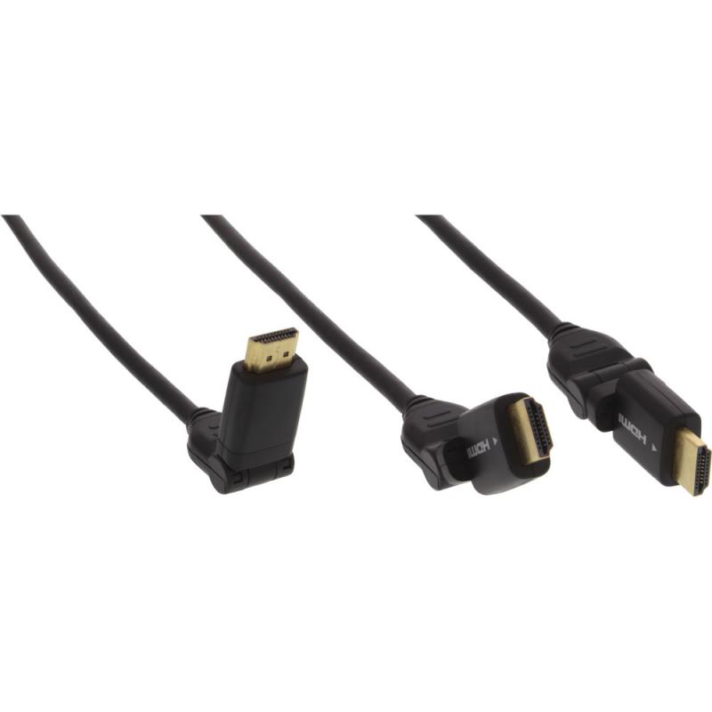 InLine® HDMI 1.4 High Speed Kabel, Ethernet, Winkel Stecker Stecker, flexibel, schwarz, Kontakte vergoldet