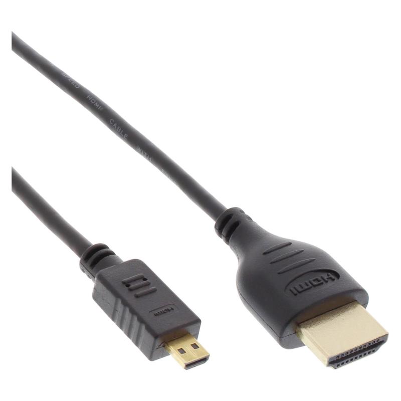 InLine® HDMI 2.0b High Speed SuperSlim Premium Kabel, Ethernet, Stecker A Stecker D, schwarz, gold