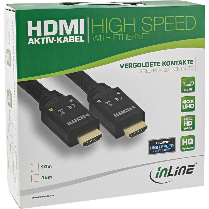 InLine® HDMI 2.0b Aktiv High Speed Kabel, Ethernet, 4K2K, Stecker Stecker, Nylon-Geflecht Mantel