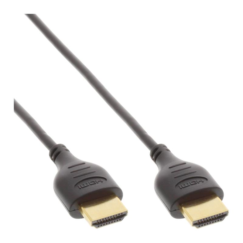 InLine® HDMI 2.0b High Speed SuperSlim Premium Kabel, Ethernet, Stecker Stecker, schwarz, Kontakte vergoldet