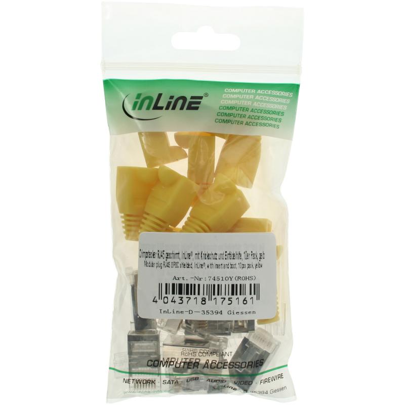 InLine® Crimpstecker RJ45 geschirmt mit Knickschutz und Einfädelhilfe 10er Pack gelb