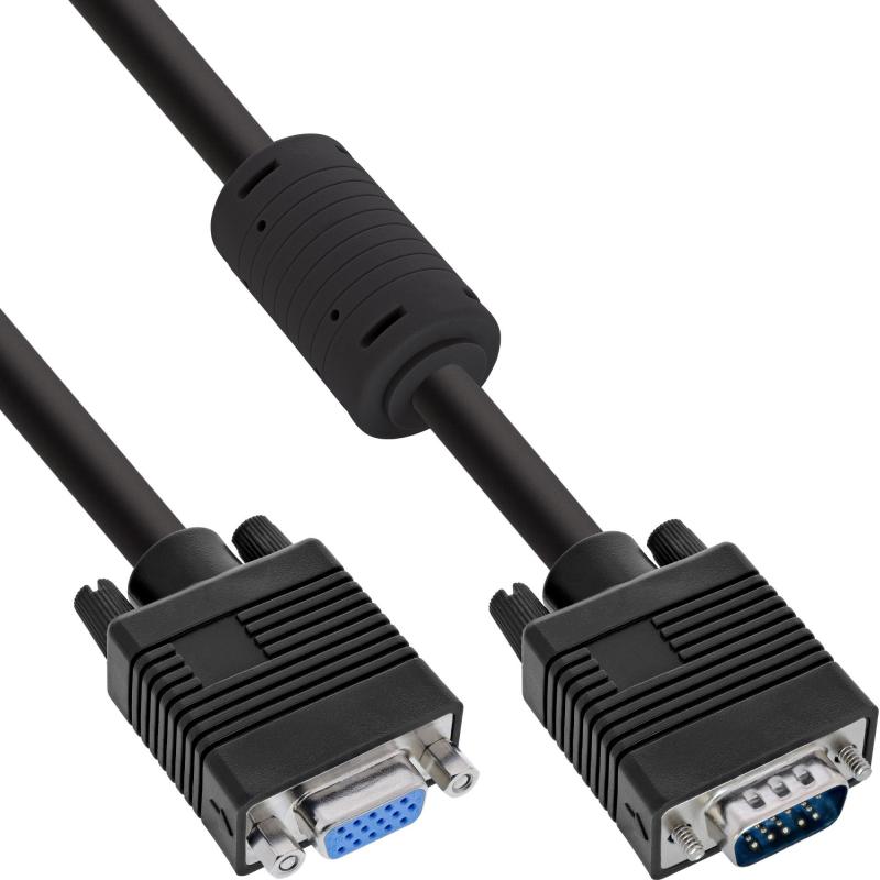 VGA Verlängerung 15pol HD Stecker/Buchse, schwarz, mit Ferrit