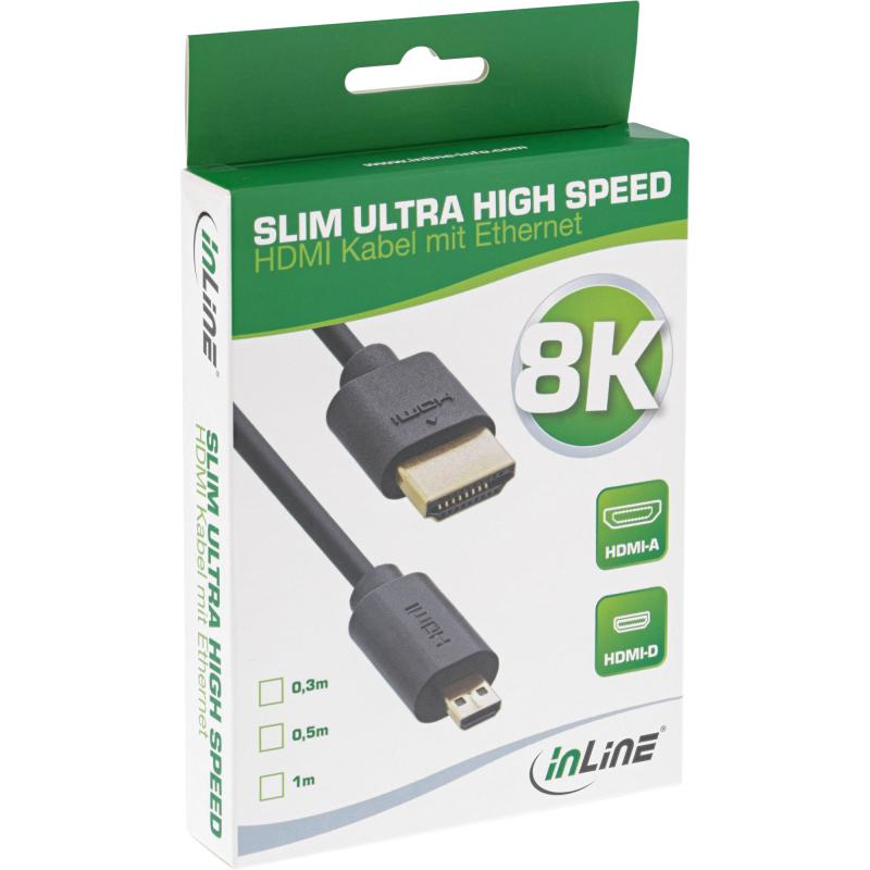 InLine® HDMI 2.1 Ultra High Speed Slim Kabel, 8K4K,  Stecker A Stecker D, schwarz, gold