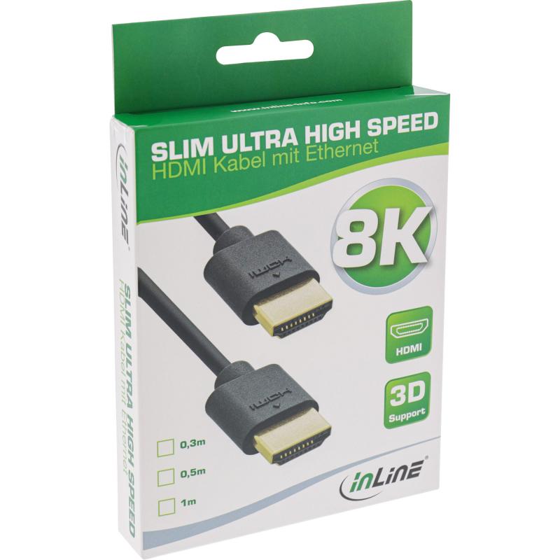 InLine® Slim Ultra High Speed HDMI Kabel 8K4K Stecker / Stecker schwarz / gold