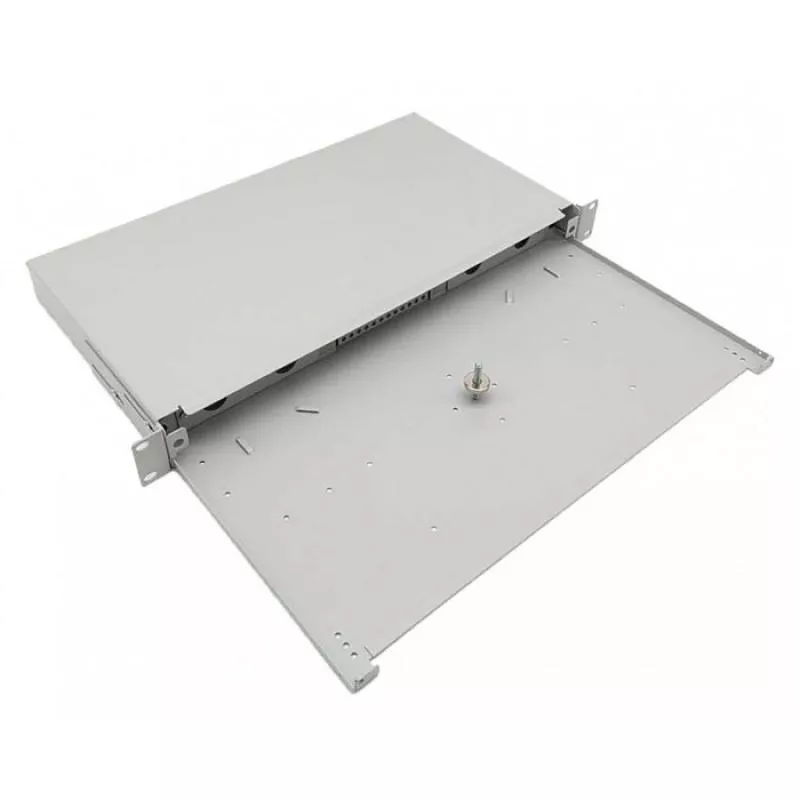 LWL Spleißbox – unbestückt – ohne Frontblende – 19" – ausziehbar – lichtgrau RAL 7035