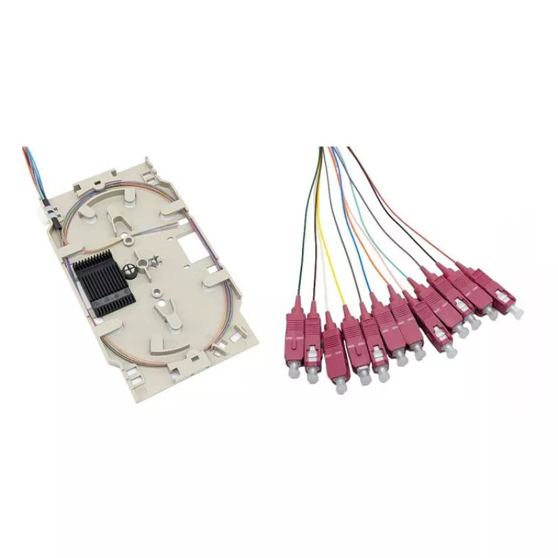 LWL Spleißkassette – 12× SC/UPC Pigtails – Multimode OM4 – farbig – 2,0 m