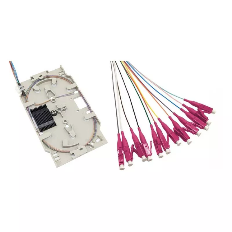 LWL Spleißkassette – 12× LC/UPC Pigtails – Multimode OM4 – farbig – 2,0 m