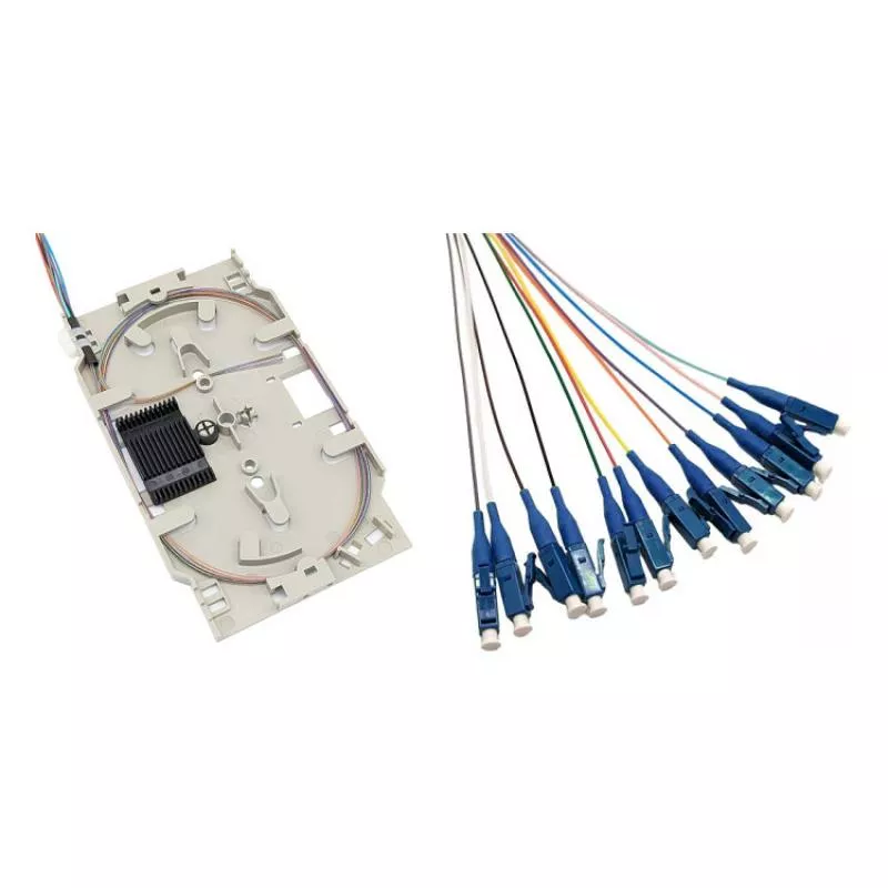 LWL Spleißkassette – 12× LC/UPC Pigtails – Singlemode OS2 – farbig – 2,0 m