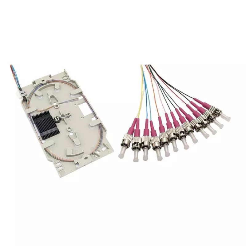 LWL Spleißkassette – 12× ST/UPC Pigtails – Multimode OM4 – farbig – 2,0 m