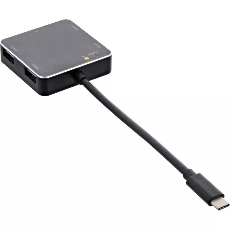 InLine® USB 3.1 Hub USB Typ C zu 4 Port Typ A mit PD bis 60W Aluminiumgehäuse schwarz ohne Netzteil