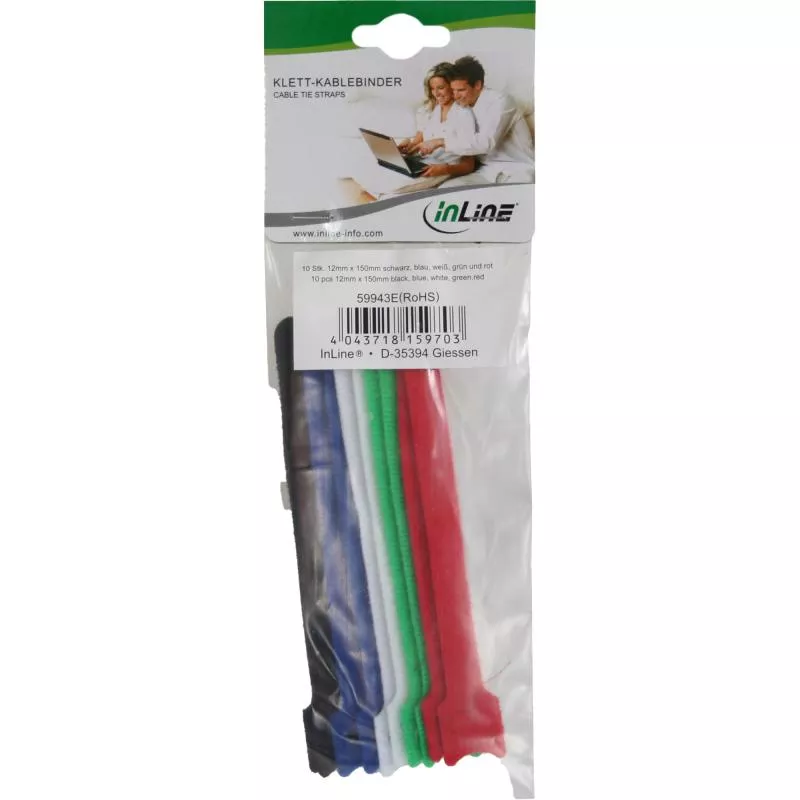 InLine® Kabelbinder 12x330mm Klett Verschluss 10er & 5 Farben