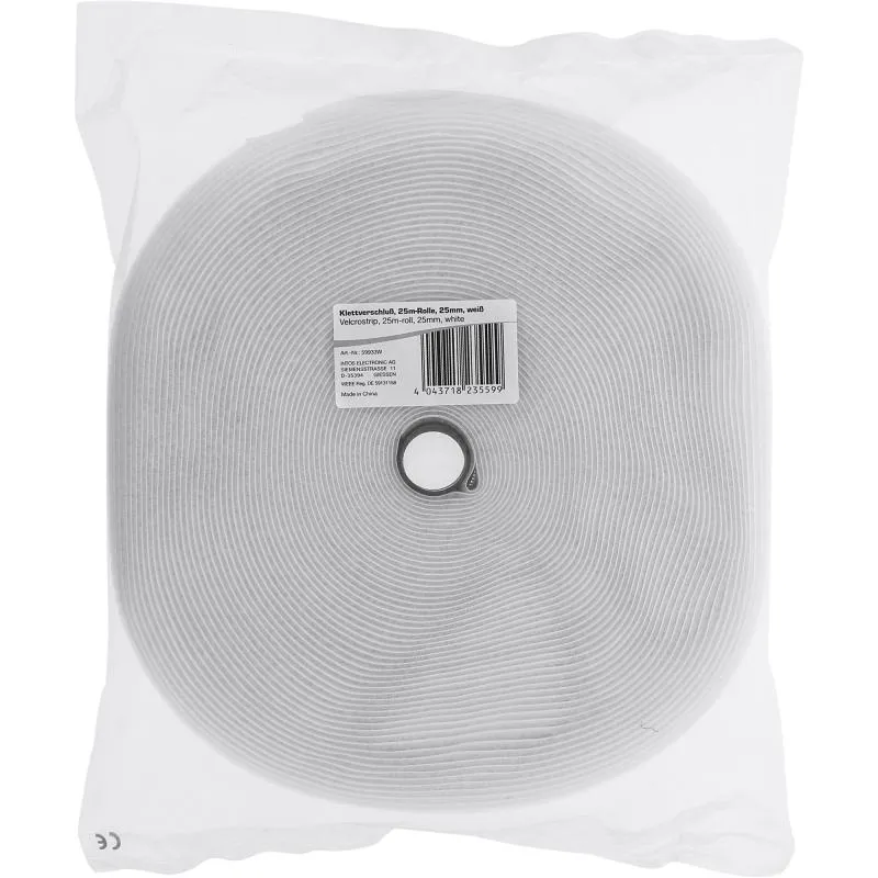 Klett-Kabelbinder Band 25 m x 25 mm – Weiß, 2-teilig, zuschneidbar
