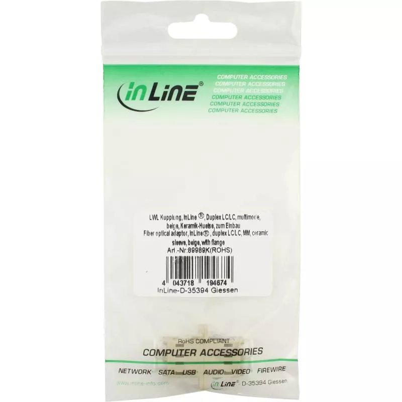 InLine® LWL Kupplung Duplex LC/LC multimode beige Keramik Hülse zum Einbau