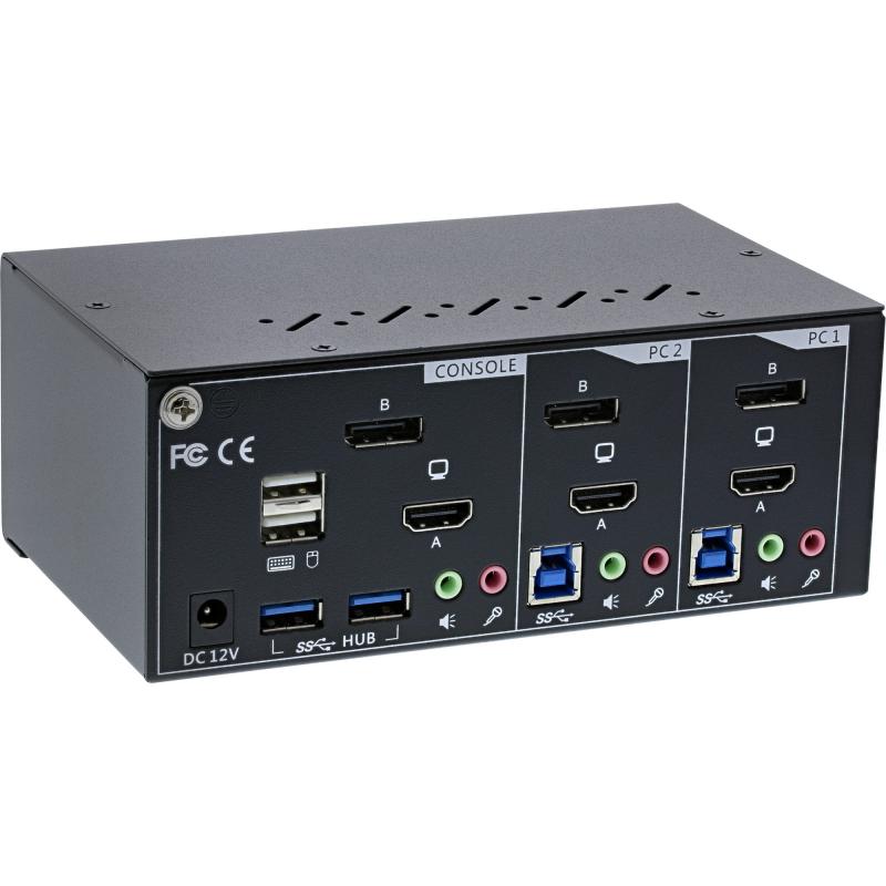 InLine® KVM Desktop Switch 2fach Dual Monitor Displayport + HDMI 4K USB 3.0 Audio