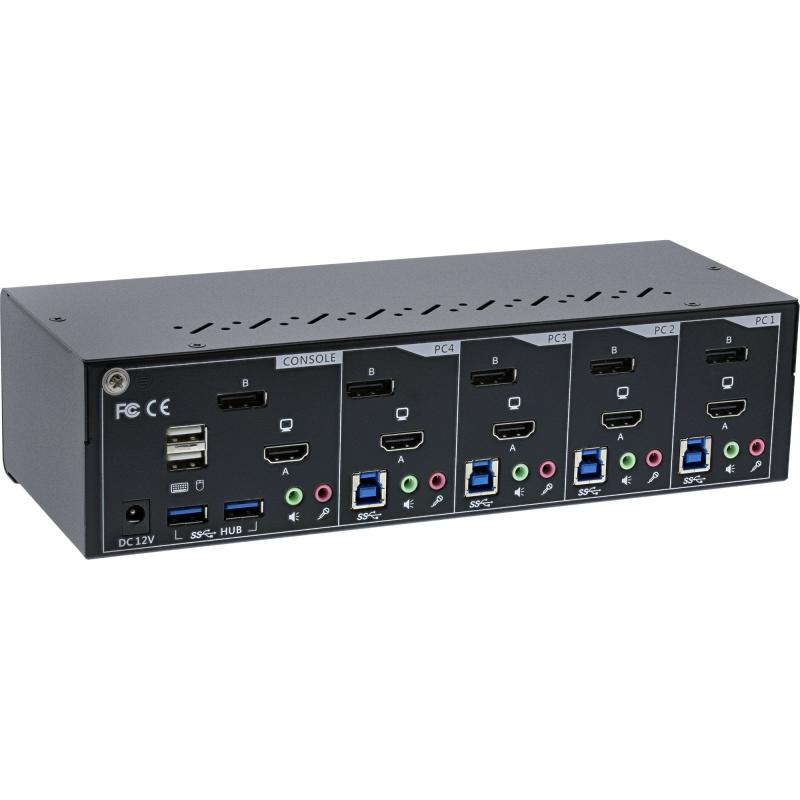 InLine® KVM Desktop Switch 4fach Dual Monitor Displayport HDMI 4K USB 3.0 Audio