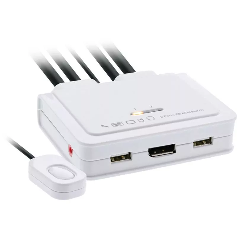 InLine® KVM Switch 2fach USB-C DisplayPort zu DisplayPort 1.2 4K mit Audio integr. Kabel