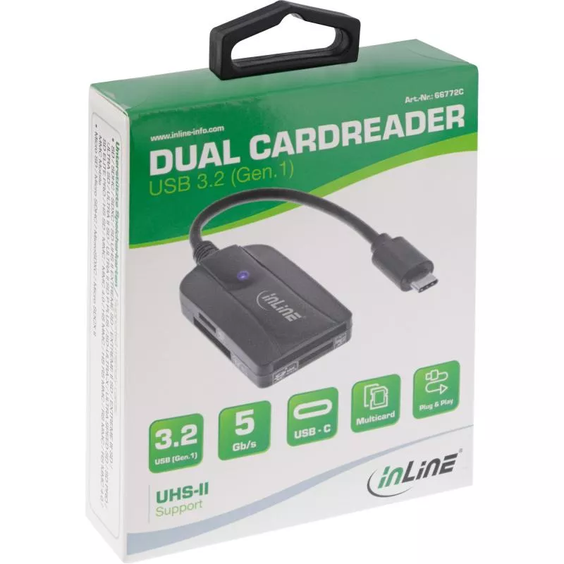 InLine® Card Reader USB 3.1 USB-C für SD/SDHC/SDXC microSD UHS-II kompatibel