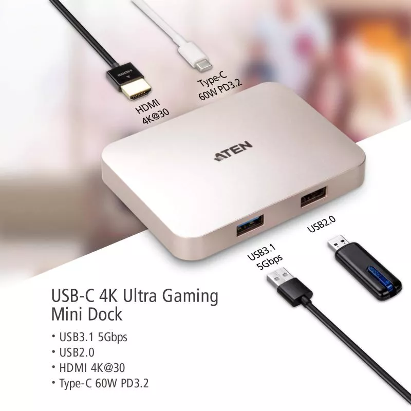 Aten UH3235 USB-C 4K Ultra Mini Dock PD60W