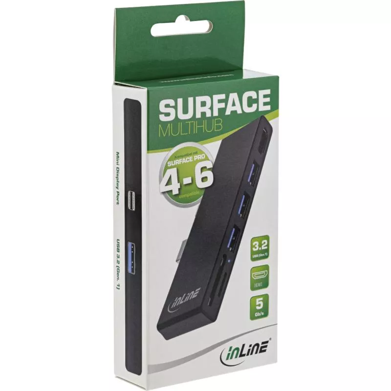 InLine® MultiHub Surface Pro 4/5/6 3-Port USB 3.2 Typ-A Buchse HDMI 4K Cardreader schwarz