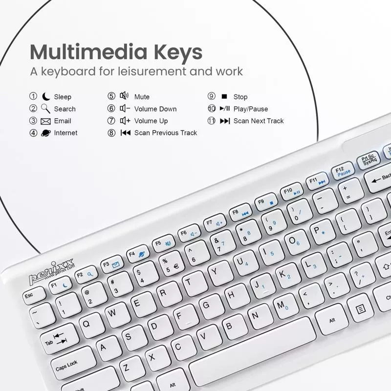 Perixx PERIDUO-707 PLUS US LAYOUT W Mini Tastatur und Maus Set schnurlos weiß