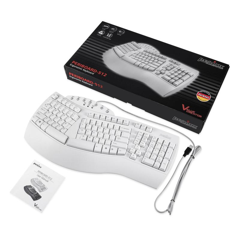 Perixx PERIBOARD-512 DE Ergonomische USB Tastatur weiß