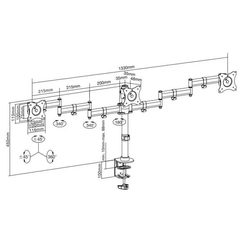 InLine® Tischhalterung für 3x TFT/LCD/LED bis 68cm (27") max. 3x 8kg