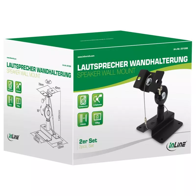 InLine® Lautsprecher Wandhalterung bis 15kg 2er Set schwarz