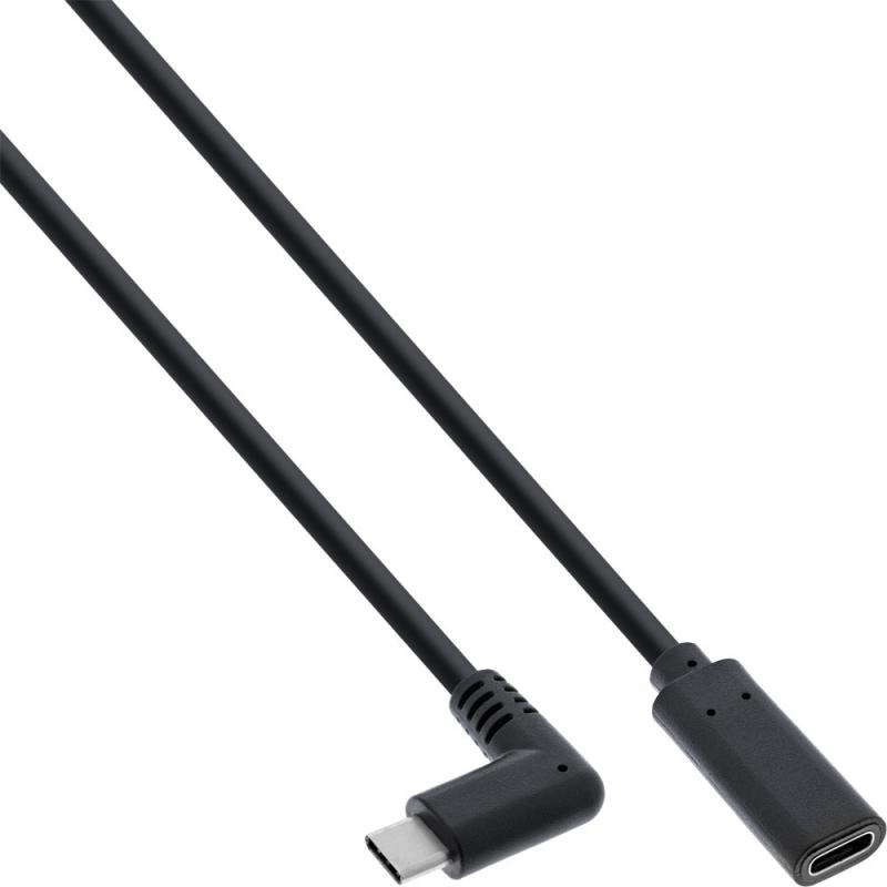 InLine® USB 3.2 Gen.2x2 Kabel, USB-C Verlängerung, ST gewinkelt auf BU, schwarz