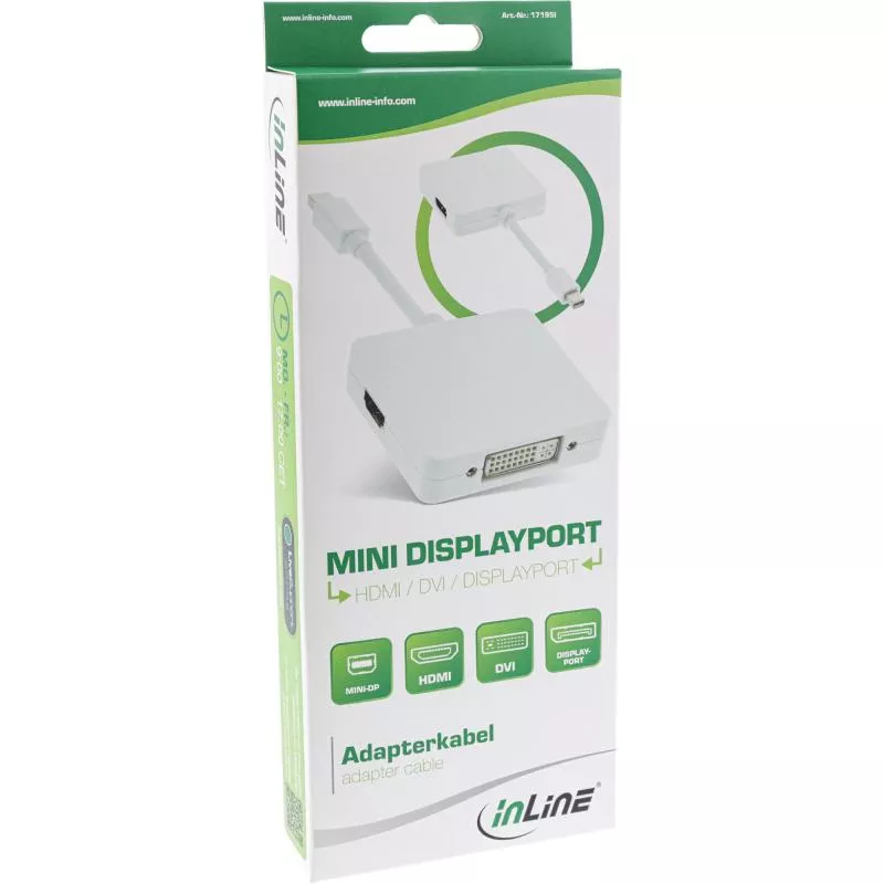 InLine® Mini DisplayPort zu HDMI DVI DisplayPort Adapterkabel weiß InLine® Mini DisplayPort zu HDMI DVI DisplayPort Adapterkabel weiß