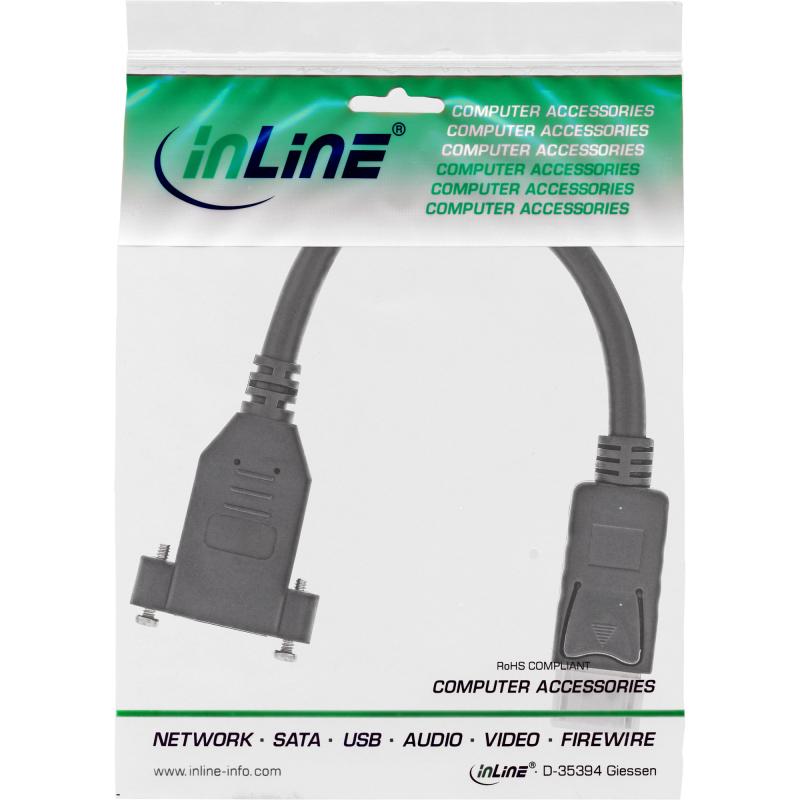 DisplayPort Einbauadapterkabel 4K60 – DP Stecker auf Einbaubuchse, 0,2 m