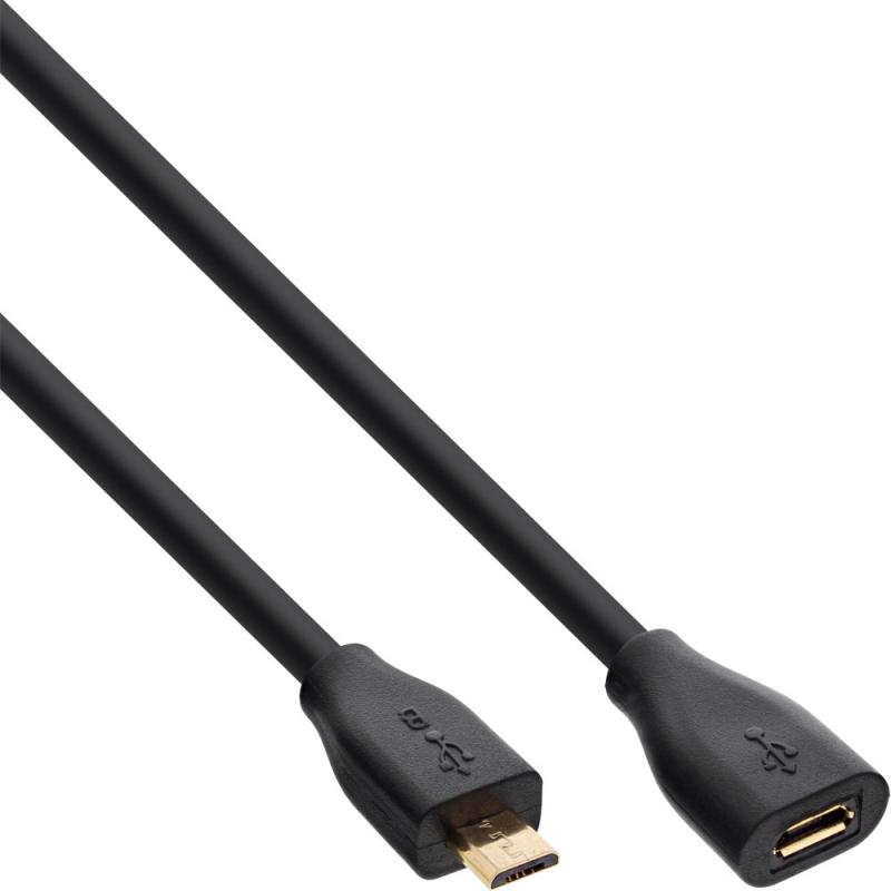 Micro-USB Verlängerung – USB 2.0 Micro-B Stecker auf Buchse, vergoldete Kontakte, schwarz