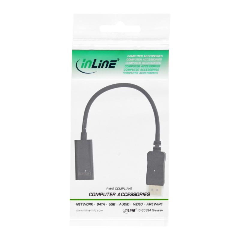 InLine® DisplayPort zu HDMI Adapterkabel mit Audio DisplayPort Stecker auf HDMI Buchse 4K/60Hz schwarz 0,15m