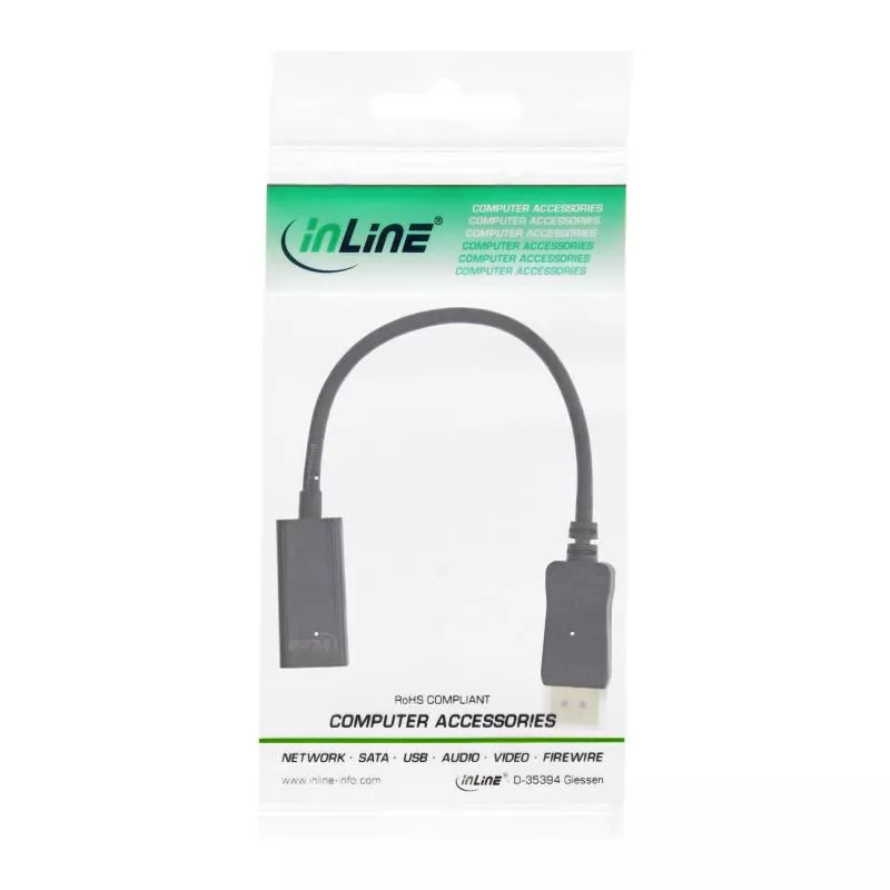 InLine® DisplayPort zu HDMI Adapterkabel mit Audio DisplayPort Stecker auf HDMI Buchse 4K/60Hz schwarz 0,15m
