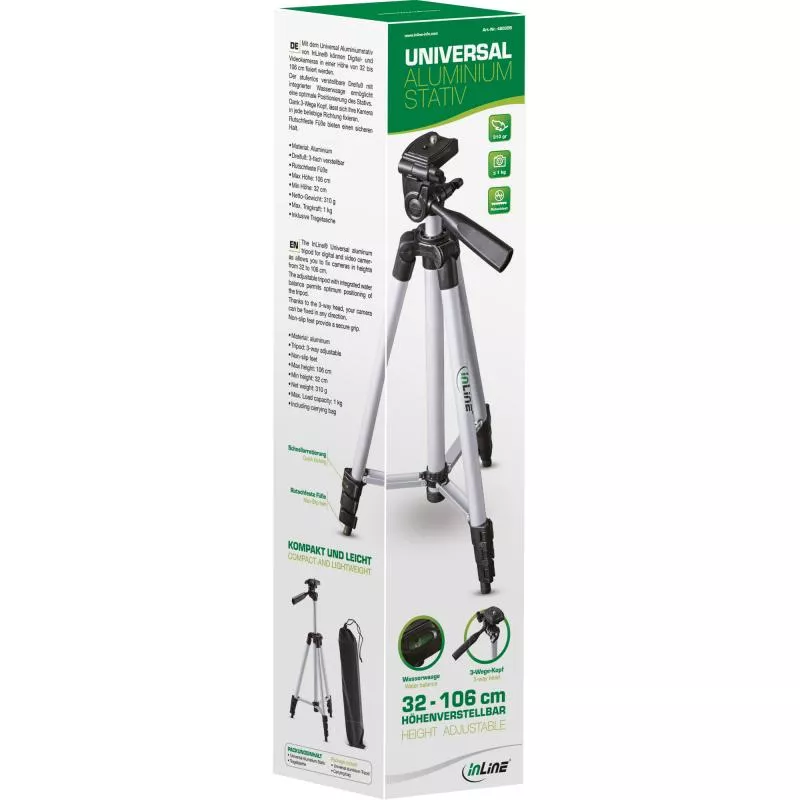 InLine® Stativ für Digitalkameras und Videokameras Aluminium Höhe max. 1,06m