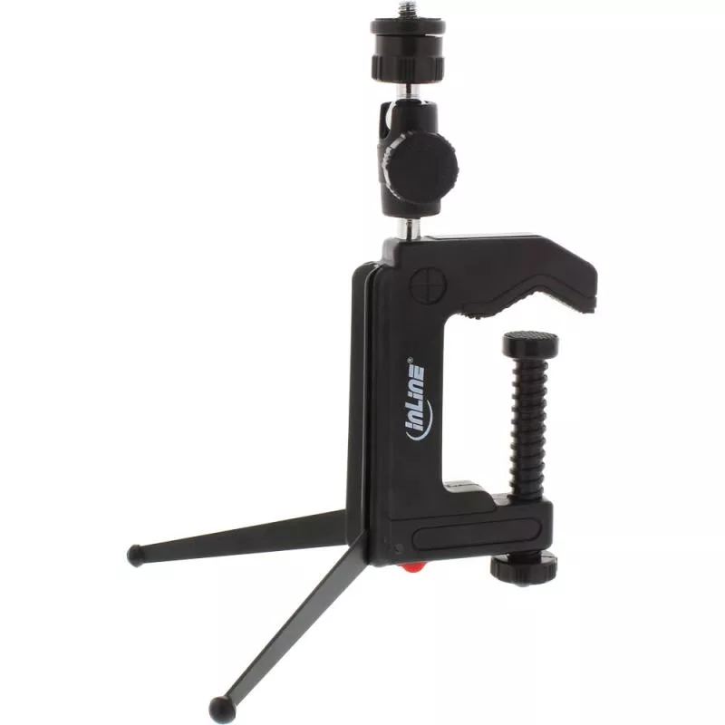 InLine® Tisch Stativ 190mm mit Schraubzwinge schwarz mit Kugelkopf