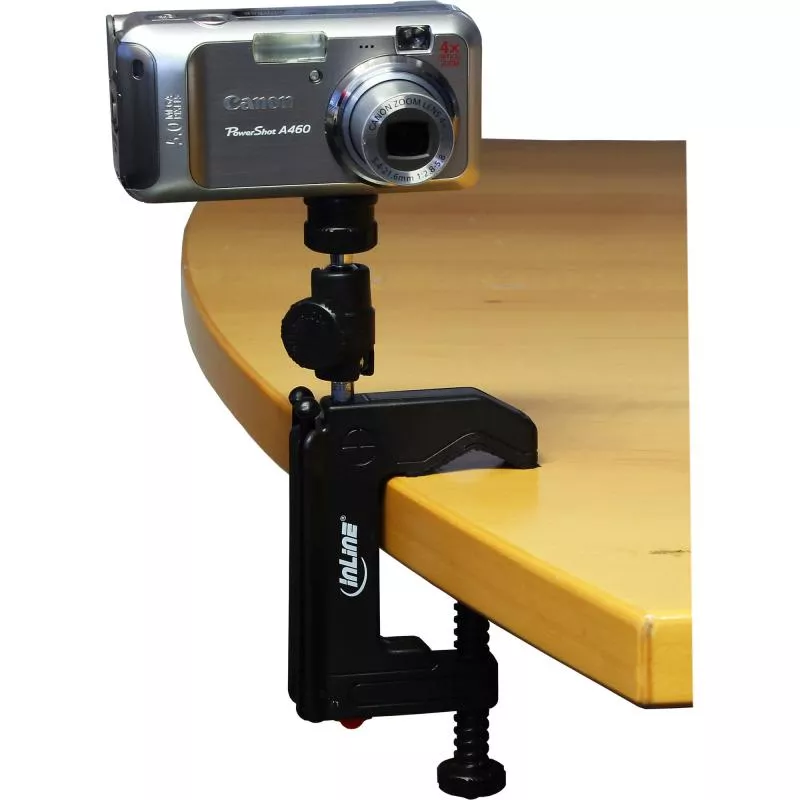 InLine® Tisch Stativ 190mm mit Schraubzwinge schwarz mit Kugelkopf