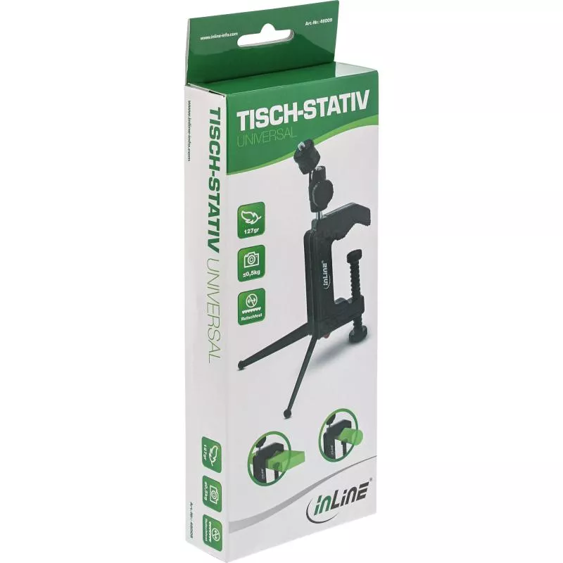 InLine® Tisch Stativ 190mm mit Schraubzwinge schwarz mit Kugelkopf