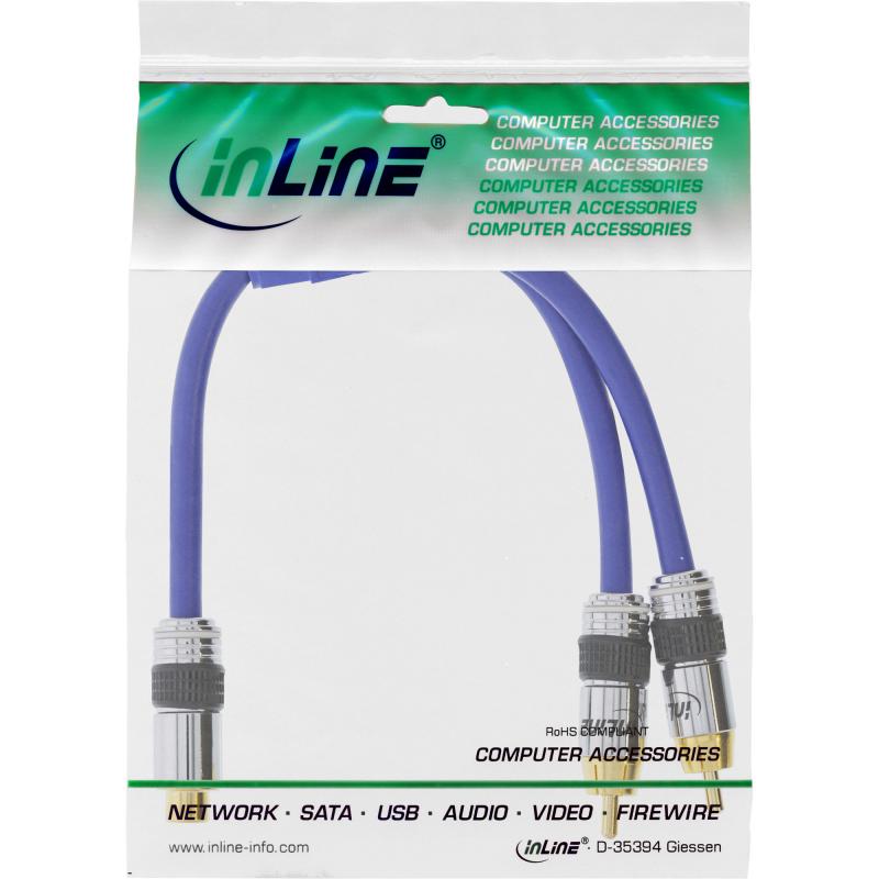 InLine® Cinch Y Kabel PREMIUM 1x Cinch Buchse zu 2x Cinch Stecker 0,25m