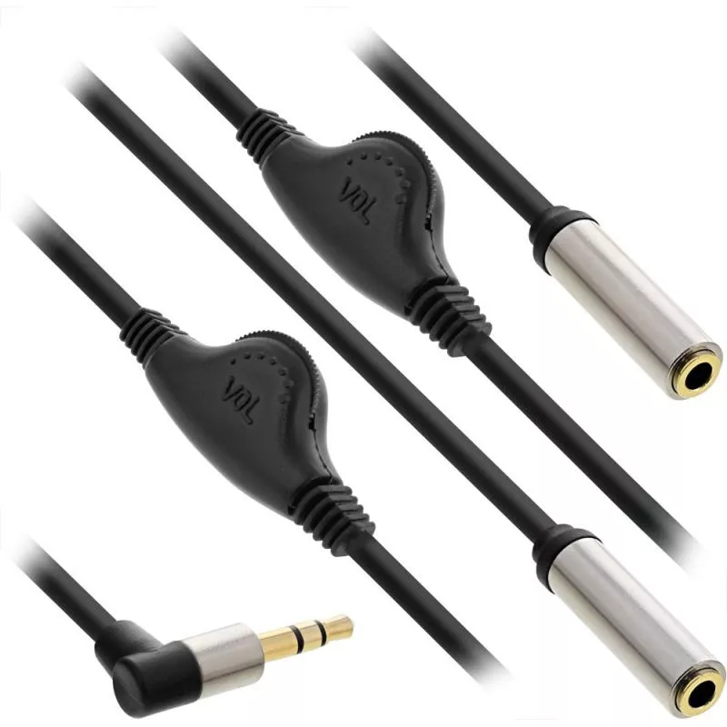 InLine® Slim Audio Y Kabel Klinke 3,5mm Stecker gewinkelt an 2x Klinke Buchse mit Lautstärkeregler 0,25m InLine® Slim Audio Y Kabel Klinke 3,5mm Stecker gewinkelt an 2x Klinke Buchse mit Lautstärkeregler 0,25m