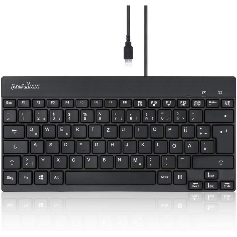 Perixx PERIBOARD-426 DE kabelgebunden USB Mini Tastatur mit flachen Tasten schwarz