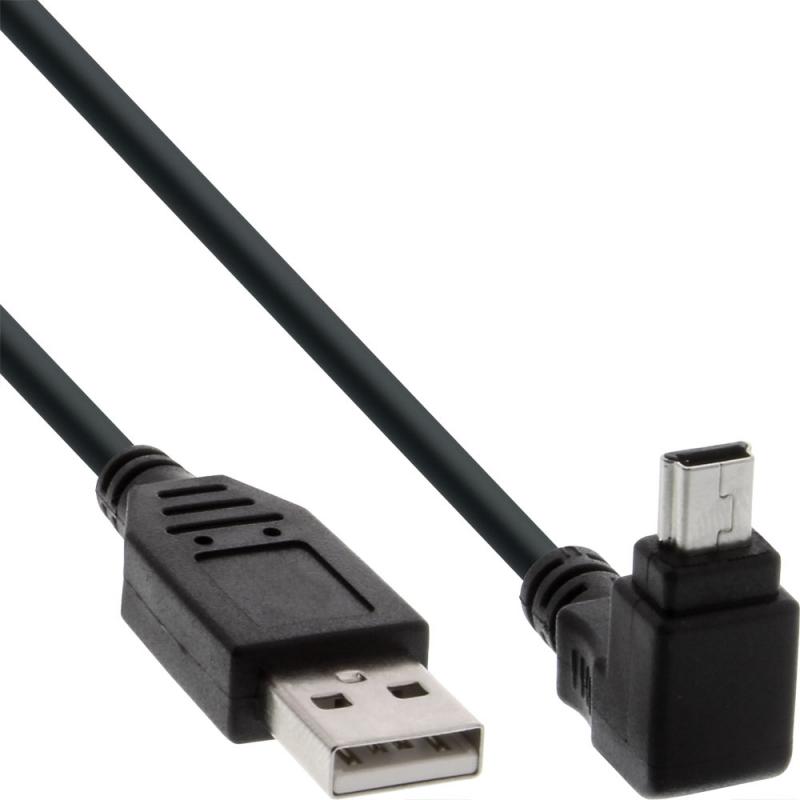 USB 2.0 Mini-B Kabel 5-Pin, 90° oben gewinkelt, Typ A auf Mini-B, schwarz