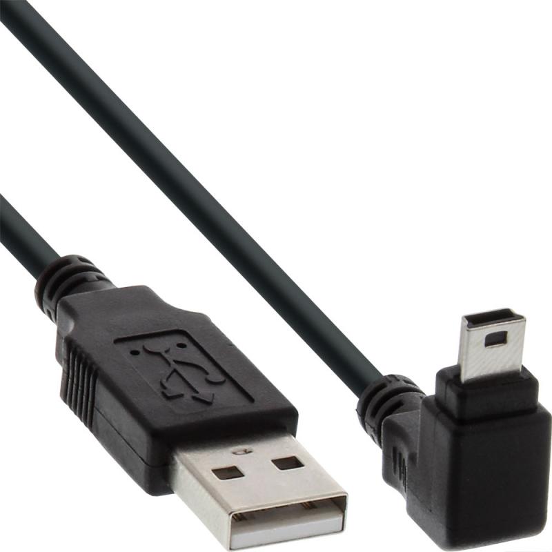 USB 2.0 Mini-B Kabel 5-Pin, 90° unten gewinkelt, Typ A auf Mini-B, schwarz