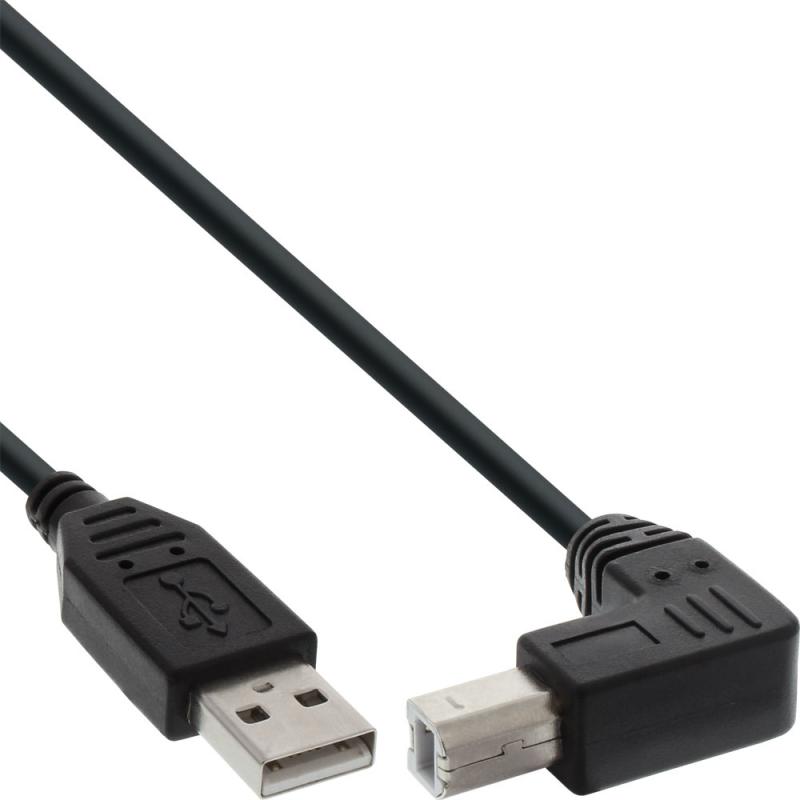 InLine® USB 2.0 Kabel, A an B, unten abgewinkelt, schwarz