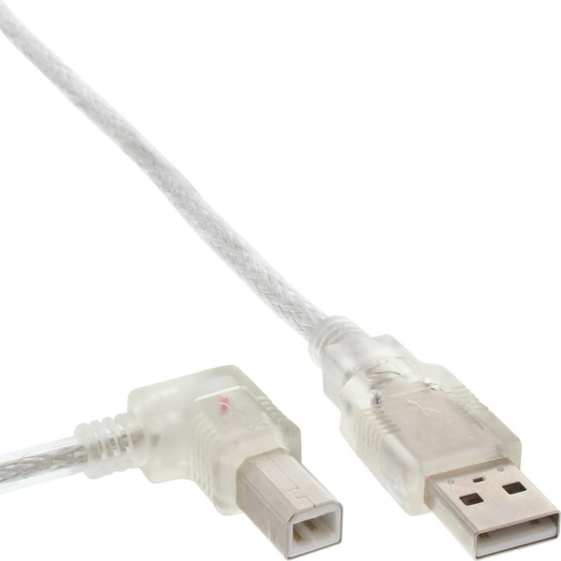USB 2.0 Kabel – A an B Stecker, links abgewinkelt, transparent