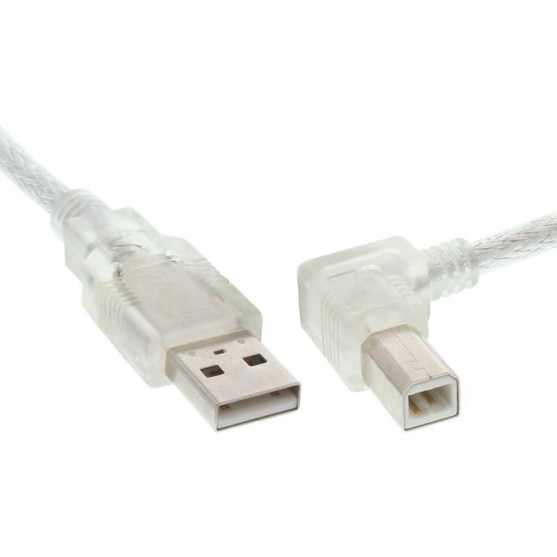 USB 2.0 Druckerkabel Typ A auf Typ B, 90° rechts gewinkelt, transparent