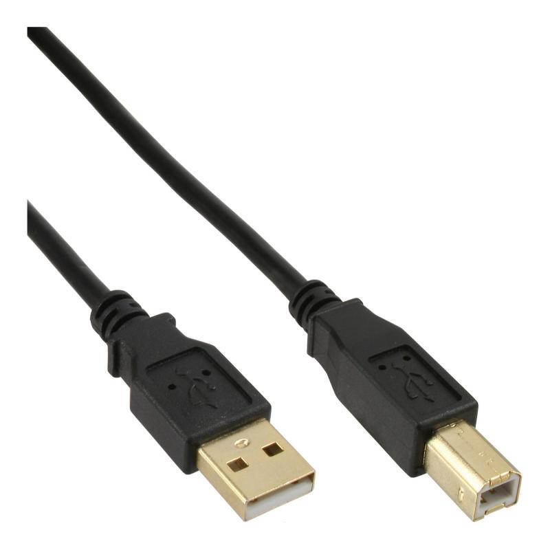 USB 2.0 Kabel Typ A auf Typ B, schwarz, vergoldete Kontakte