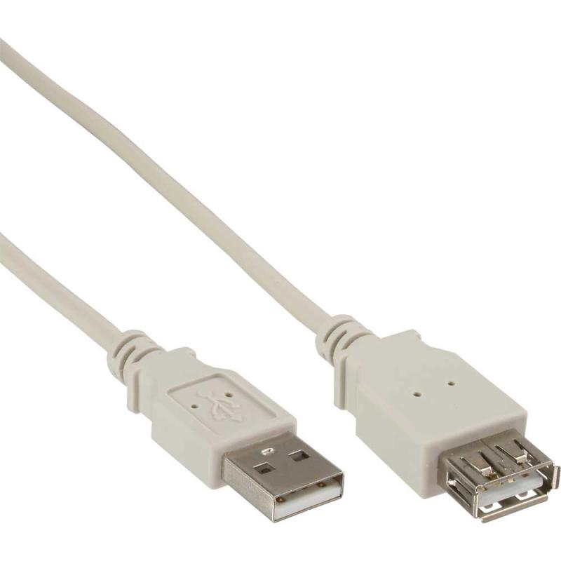 InLine® USB 2.0 Verlängerung, Stecker / Buchse, Typ A, beige/grau