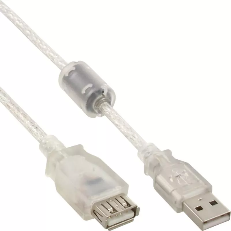 InLine® USB 2.0 Verlängerung A an A transparent Ferritkern